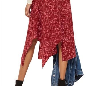 Topshop Red & White Polka Dot Midi Skirt